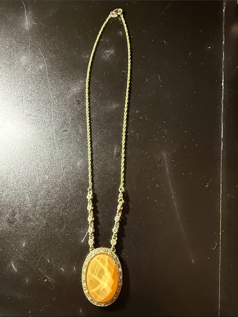 Oval Citrine-Look Pendant Necklace in Gold Tone by Avon.